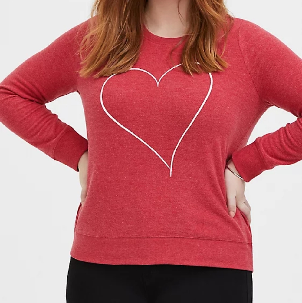 TORRID RED HEART BRUSHED PULLOVER SWEATSHIRT